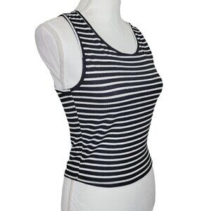 Acemi Sz Medium Back & White Striped Muscle Tank Top Cropped Stretchy EUC Casual